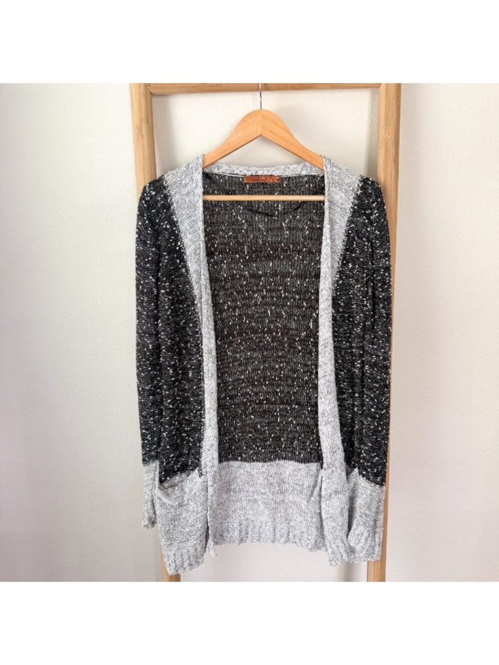 Belldini Open Front Marled Knit Cardigan Gray Black Size Medium